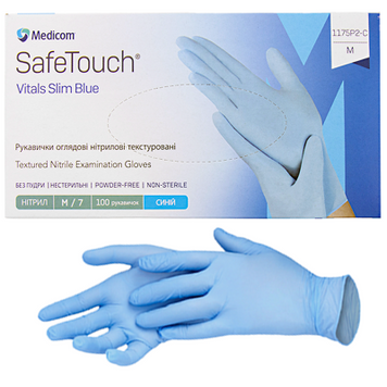 Рукавички Medicom Safe Touch Vitals Slim M 3g (сині) a37-751 фото